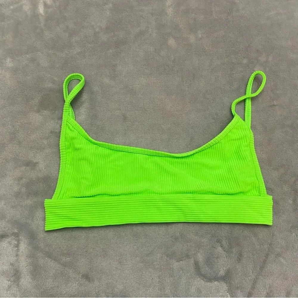 New! Frankie’s bikinis Gavin neon green ribbed bikini top 21549